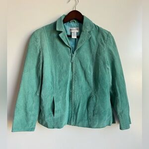Pendleton 100% Leather Women Zip Jacket Green Teal Medium Single Stitch Detail